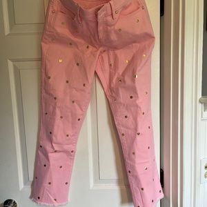 Lilly Pulitzer South Ocean Crop Flare Pink Tropics Polka Dot Jeans size 12